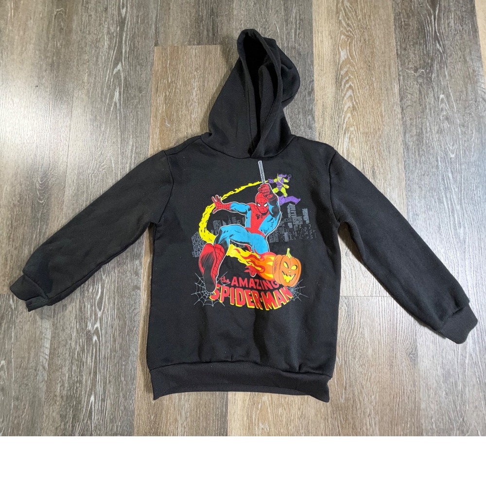 Marvel Hoodie Kids Size 7 Black Amazing Spider-Man Green Goblin Graphic Pullover